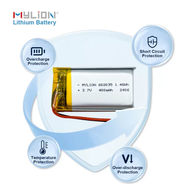 Mylion 602035 3.7V 400mAh LiPo Battery High Cycle Life with Safety Protection - Imagen 3