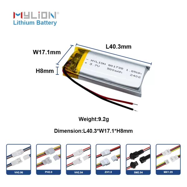 3.7V 500mAh 801738 5
