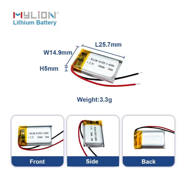 Slim Silver 601525 3.7V 180mAh LiPo Battery for Compact Bluetooth Devices - Imagen 7